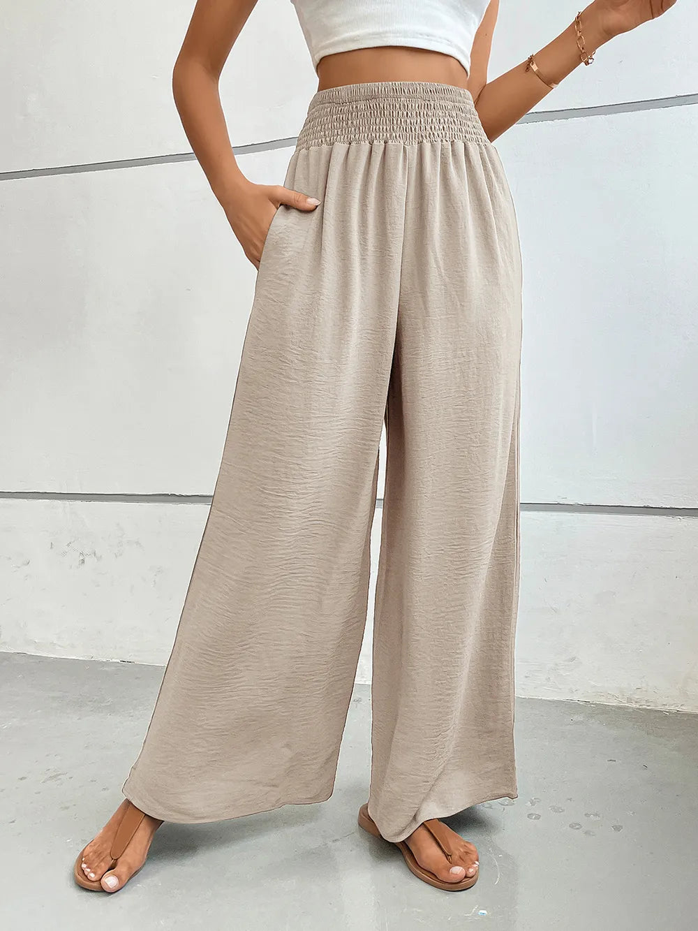 Sarah Express Women's Wide Leg Pants with Pockets - Perfee Dust Storm