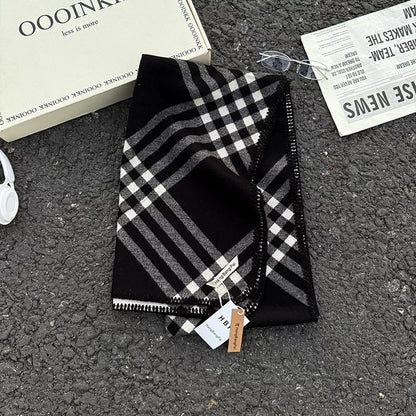 Sarah Express Women's Classic Plaid Scarf - Soft Polyester Winter Wrap Black ONESIZE