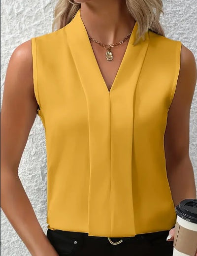 Sarah Express Women's Sleeveless V-Neck Blouse Elegant Polyester Top