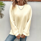 Sarah Express Women's Loose Fit Round Neck Sweatshirt Long Sleeve Pullover