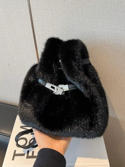 Sarah Express Faux Fur Bucket Crossbody Bag Mini Shoulder Purse Black ONESIZE