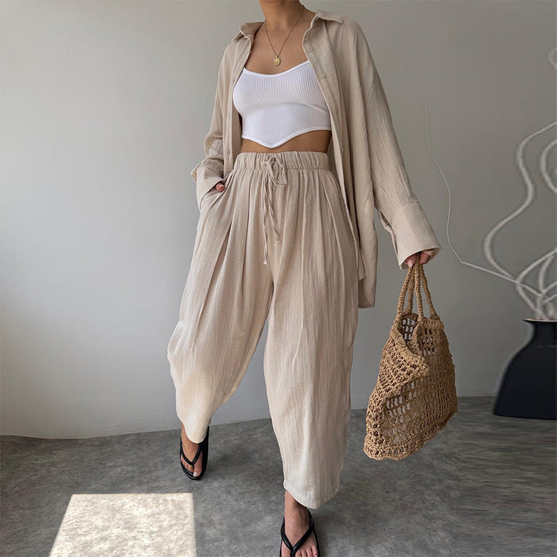 Sarah Express Two Piece Matching Set Lapel Shirt Trousers Suit Women's Long Sleeve Casual Workwear