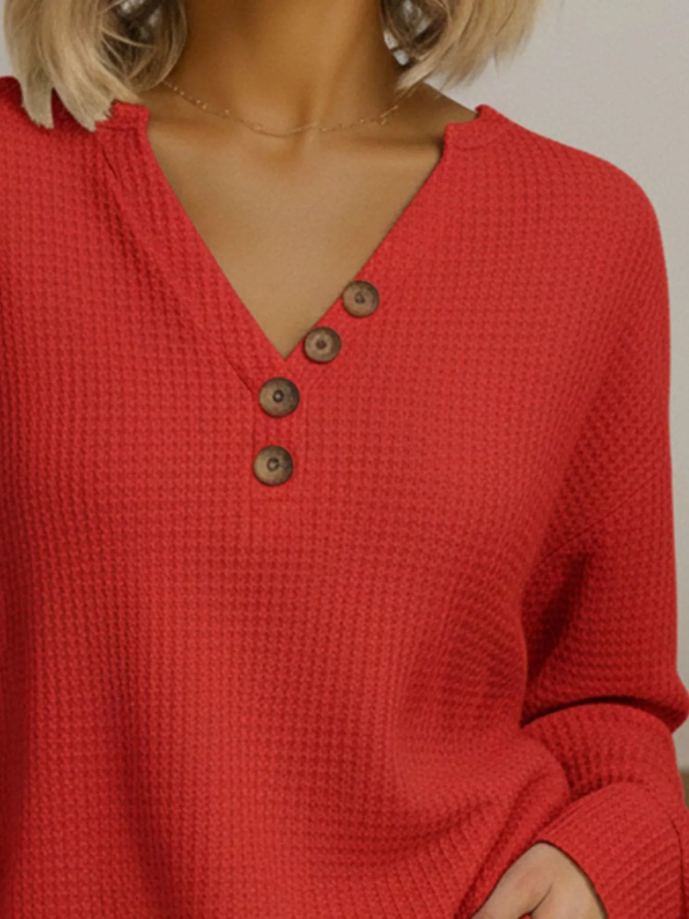 Sarah Express Women's Casual Waffle Knit Long Sleeve T-Shirt Plus Size