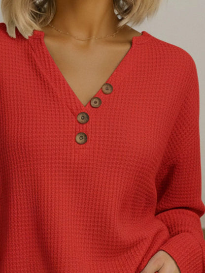 Sarah Express Women's Casual Waffle Knit Long Sleeve T-Shirt Plus Size