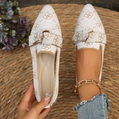 Sarah Express Bow-Tie Loafers | Breathable Mesh Slip-On Pointed Toe Flats White