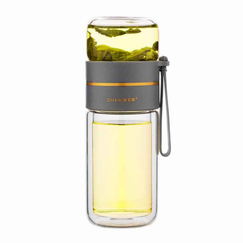 Sarah Express Premium Double Wall Glass Tea Infuser Bottle - Leak Proof Insulated Water Bottle 400-450ml