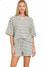 Sarah Express Women's Striped Short Sleeve Tee & Shorts Set