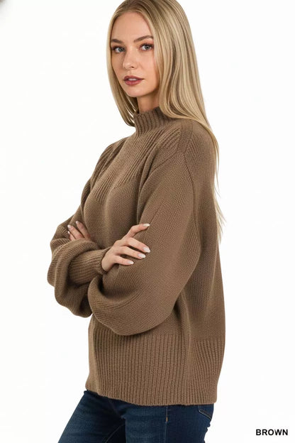 Sarah Express Women's Balloon Sleeve Mock Neck Sweater