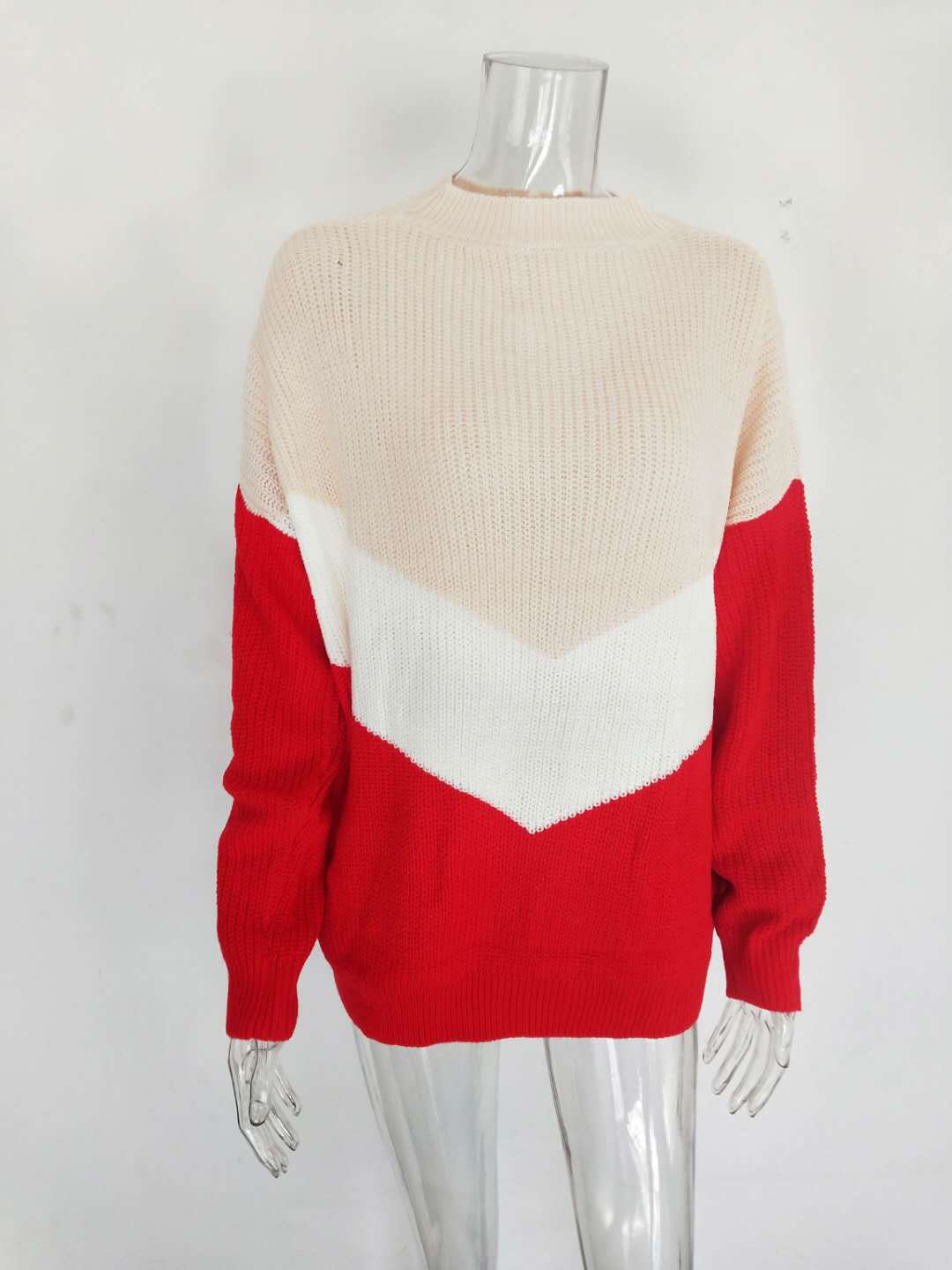 Sarah Express Tricolor Patchwork Knit Sweater Color Block Acrylic