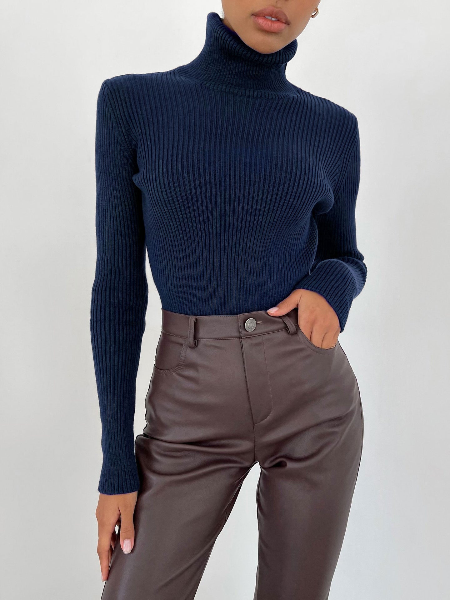 Sarah Express Women's Turtleneck Knit Pullover Sweater Long Sleeve