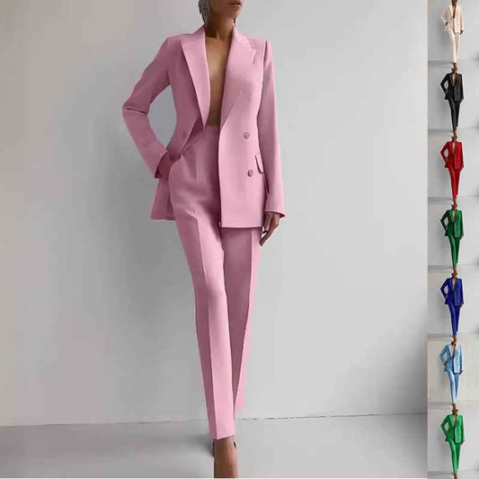Sarah Express Women's Business Suit Set Single-Breasted Blazer and Slim Fit Trousers Two Piece