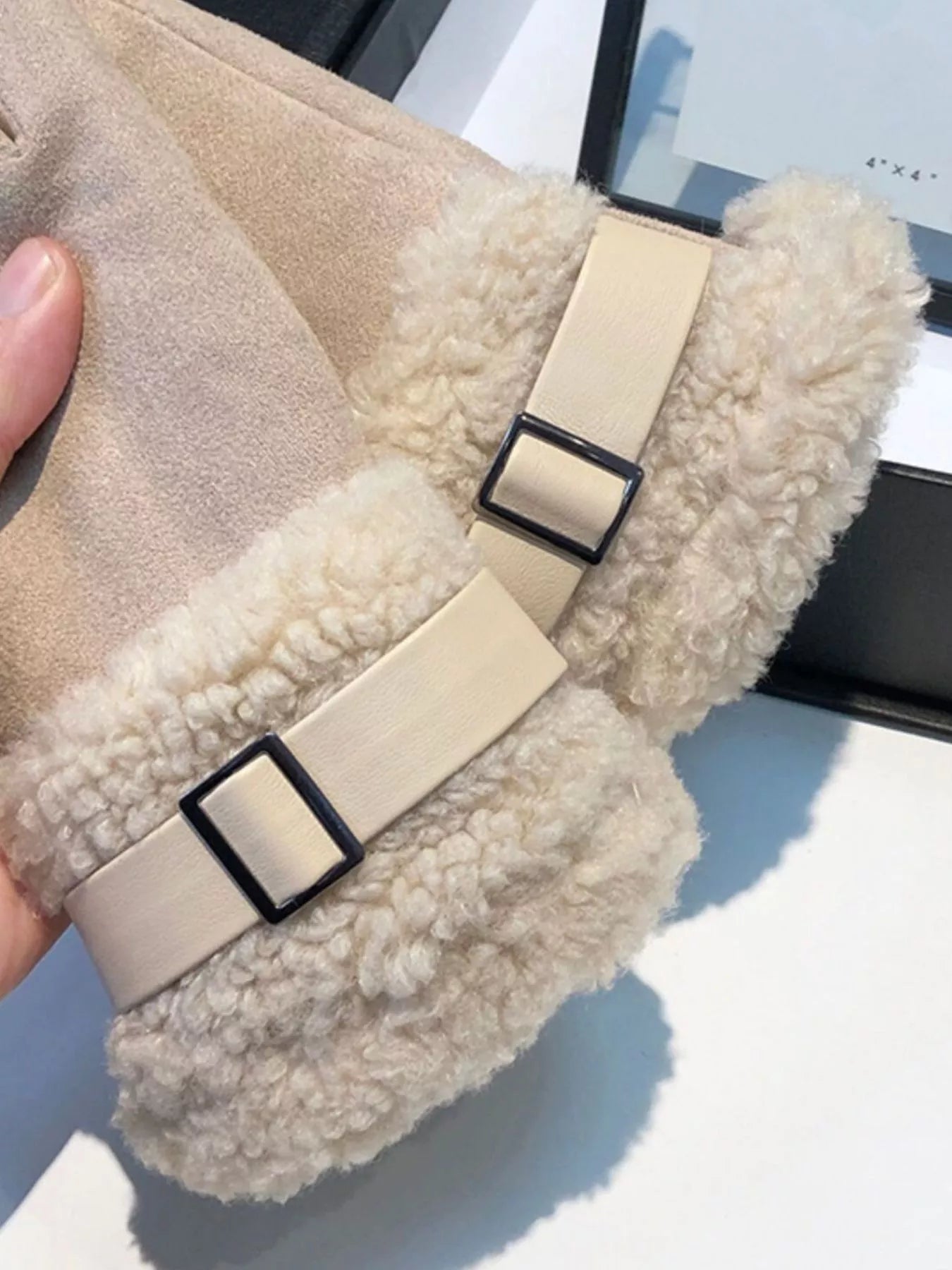 Sarah Express Women's Suede Gloves with Faux Fur Cuff - Winter Warm Touchscreen Compatible