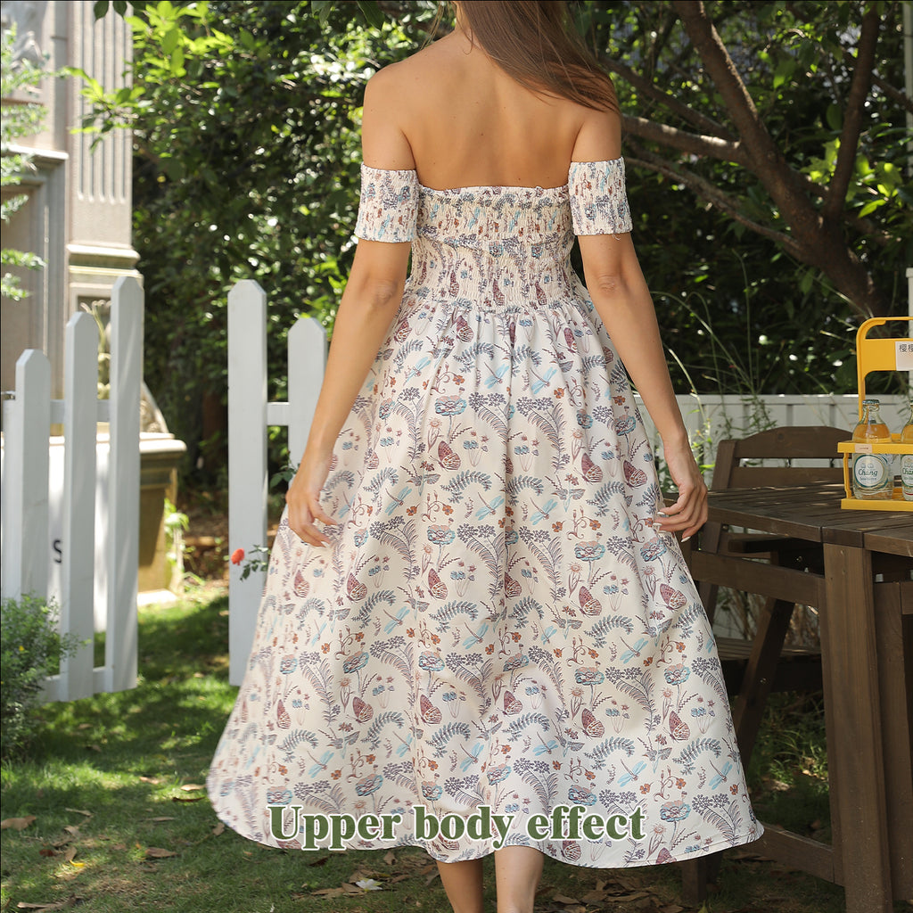 Sarah Express Women's Off Shoulder Floral Maxi Dress Strapless Elegant Summer