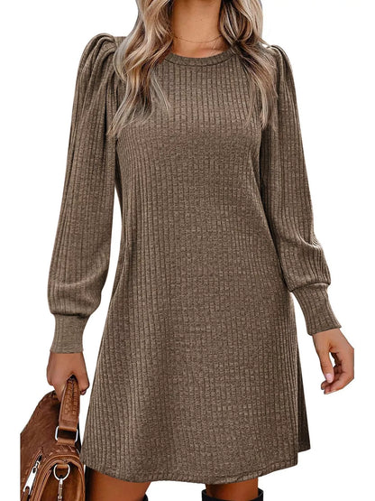 Sarah Express Women's Ribbed Knit Puff Sleeve Mini Dress
