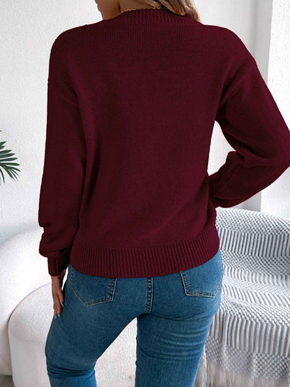 Sarah Express Women's Hollow Out Lantern Sleeve Pullover Sweater - Solid Color Knit Top