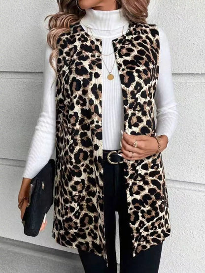 Sarah Express Women's Sleeveless Leopard Print Vest Coat