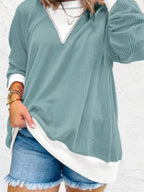 Sarah Express Women's Two-Tone Ribbed Knit Sweatshirt