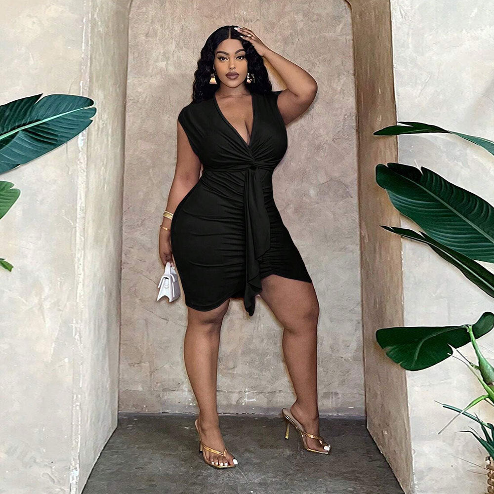 Women's V-Neck High Waist Ruffle Hip Dress