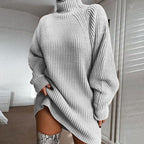 Women's Turtleneck Sweater Dress Long Sleeve Knit Winter Warm Midi Length