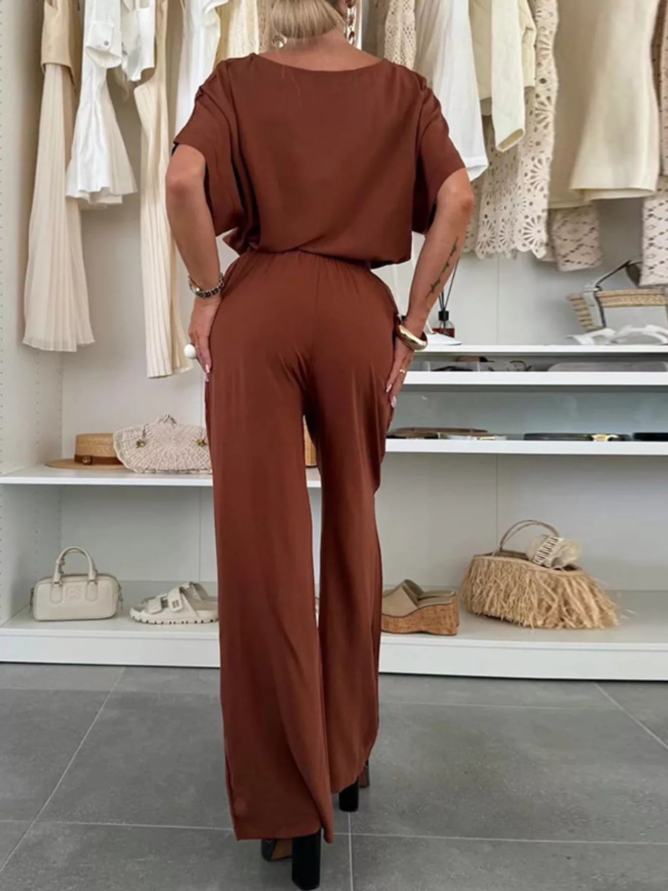 Sarah Express Women's Casual Loose Round Neck Top and Pants Two Piece Set Plus Size