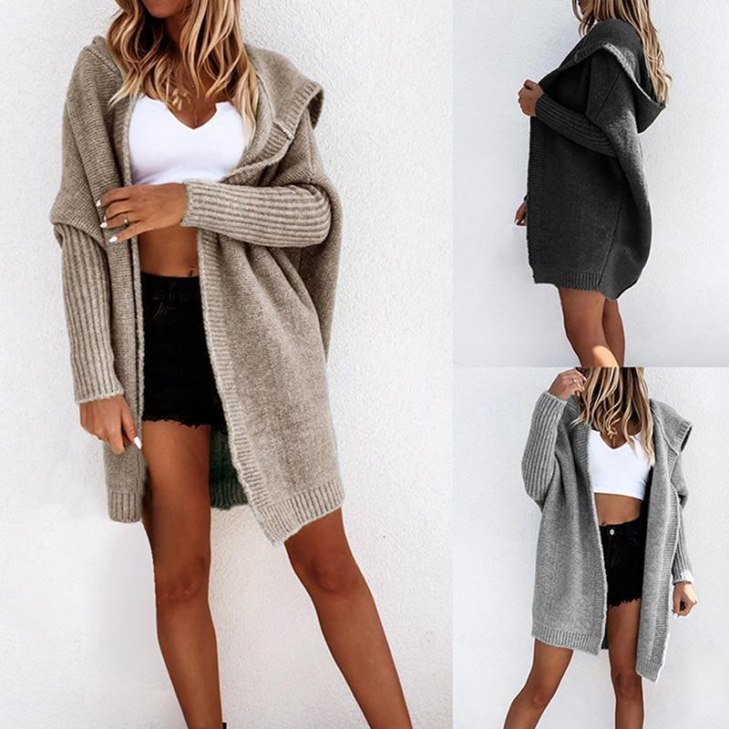 Women's Hooded Longline Cardigan Sweater Coat Oversized Knit