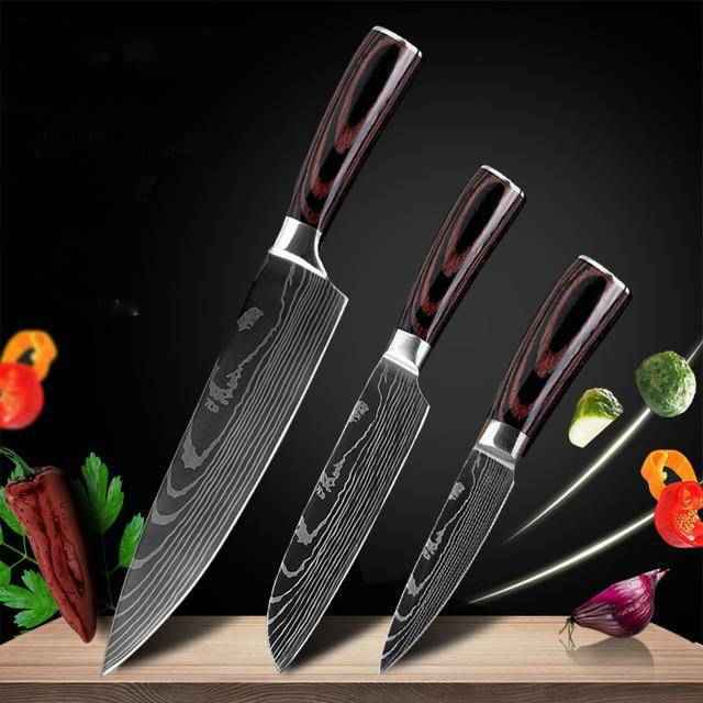 Sarah Express Professional Damascus Chef Knife Set - 7CR17 Stainless Steel Kitchen Knives 8chef+5santoku+3.5pairing