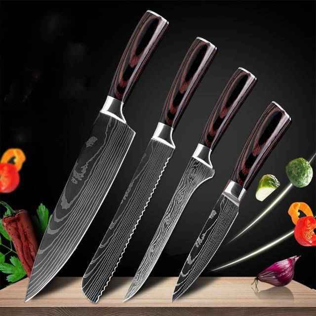 Sarah Express Professional Damascus Chef Knife Set - 7CR17 Stainless Steel Kitchen Knives 8chef+8bread+6bon+3.5pair