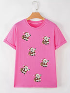 Sarah Express Women's Santa Claus Deliver Gifts Sequin Short Sleeve Tee