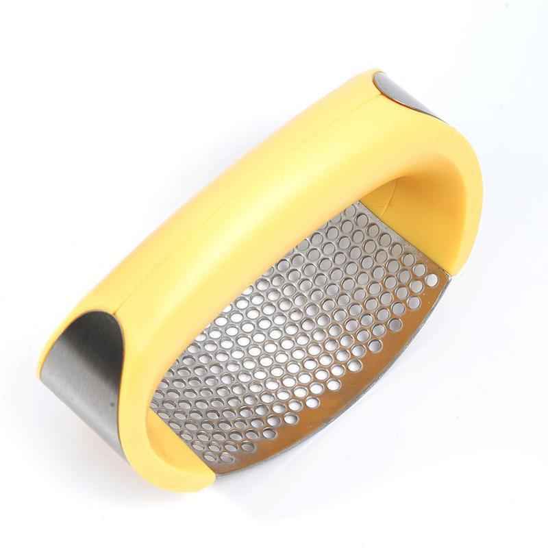 Sarah Express Premium Stainless Steel Garlic Press - Professional Kitchen Tool for Effortless Garlic Crushing Yellow