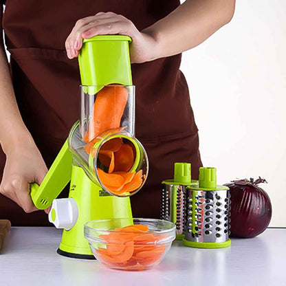 Sarah Express 3-in-1 Rotary Vegetable Slicer Mandoline Grater - Stainless Steel Blades for Potato, Carrot, Cheese