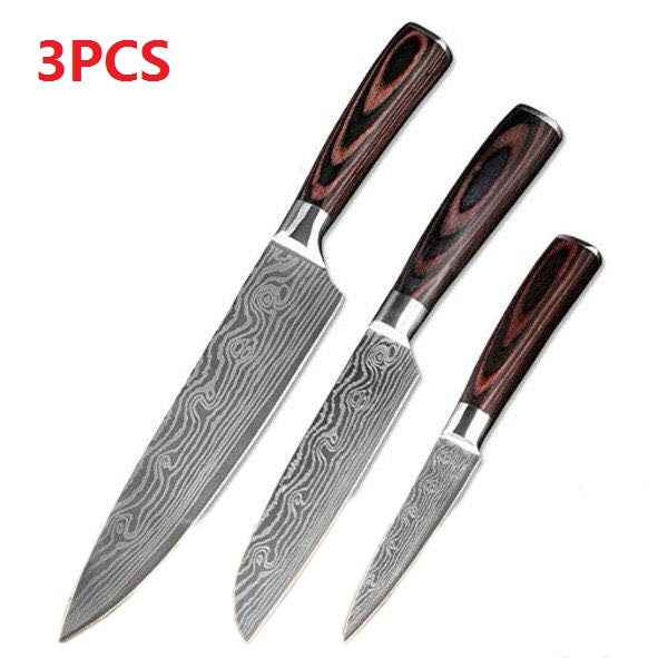 Sarah Express Professional Damascus Chef Knife Set - 7CR17 Stainless Steel Kitchen Knives