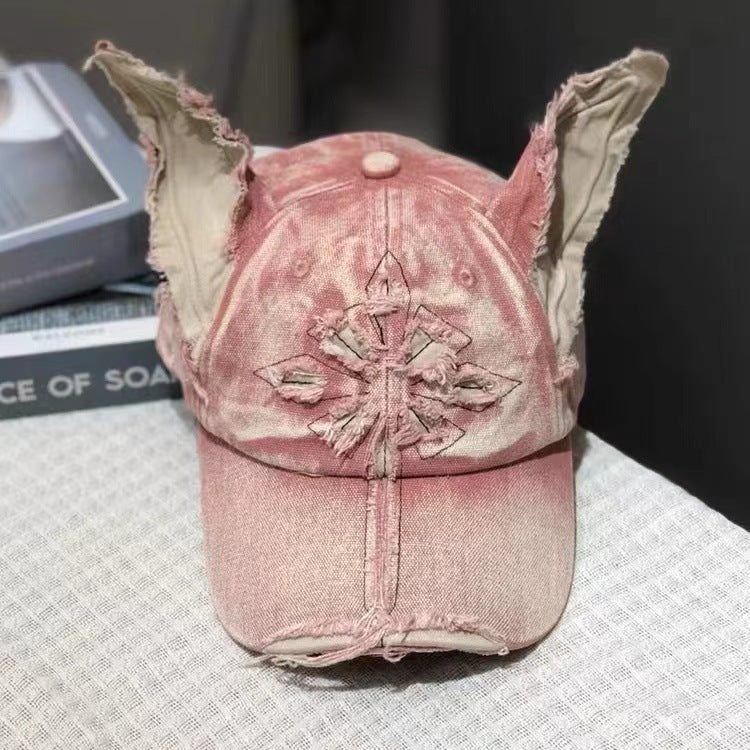 Sarah Express Women's Doberman Graphic Baseball Cap Distressed Denim Adjustable Hat Casual Streetwear