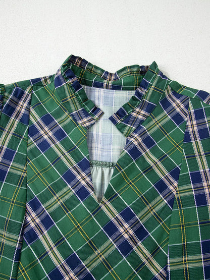 Sarah Express Women's Plaid Frilly Collar Long Sleeve Shift Mini Dress