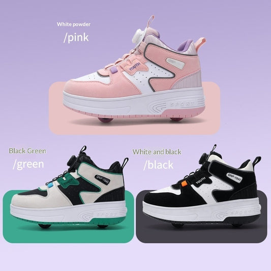 Sarah Express Kids Dual-Wheel Roller Skate Walking Shoes | Mesh-Panel Lace-Up Sneakers