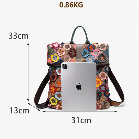Sarah Express Colorful Plaid Floral Patchwork Genuine Leather Crossbody Bag for Women