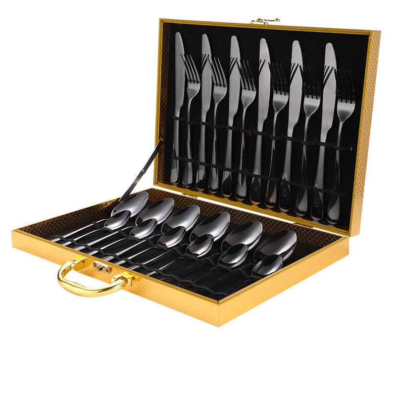 Sarah Express Premium 24-Piece Stainless Steel Flatware Set - Elegant Cutlery Collection Black