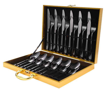 Sarah Express Premium 24-Piece Stainless Steel Flatware Set - Elegant Cutlery Collection Black