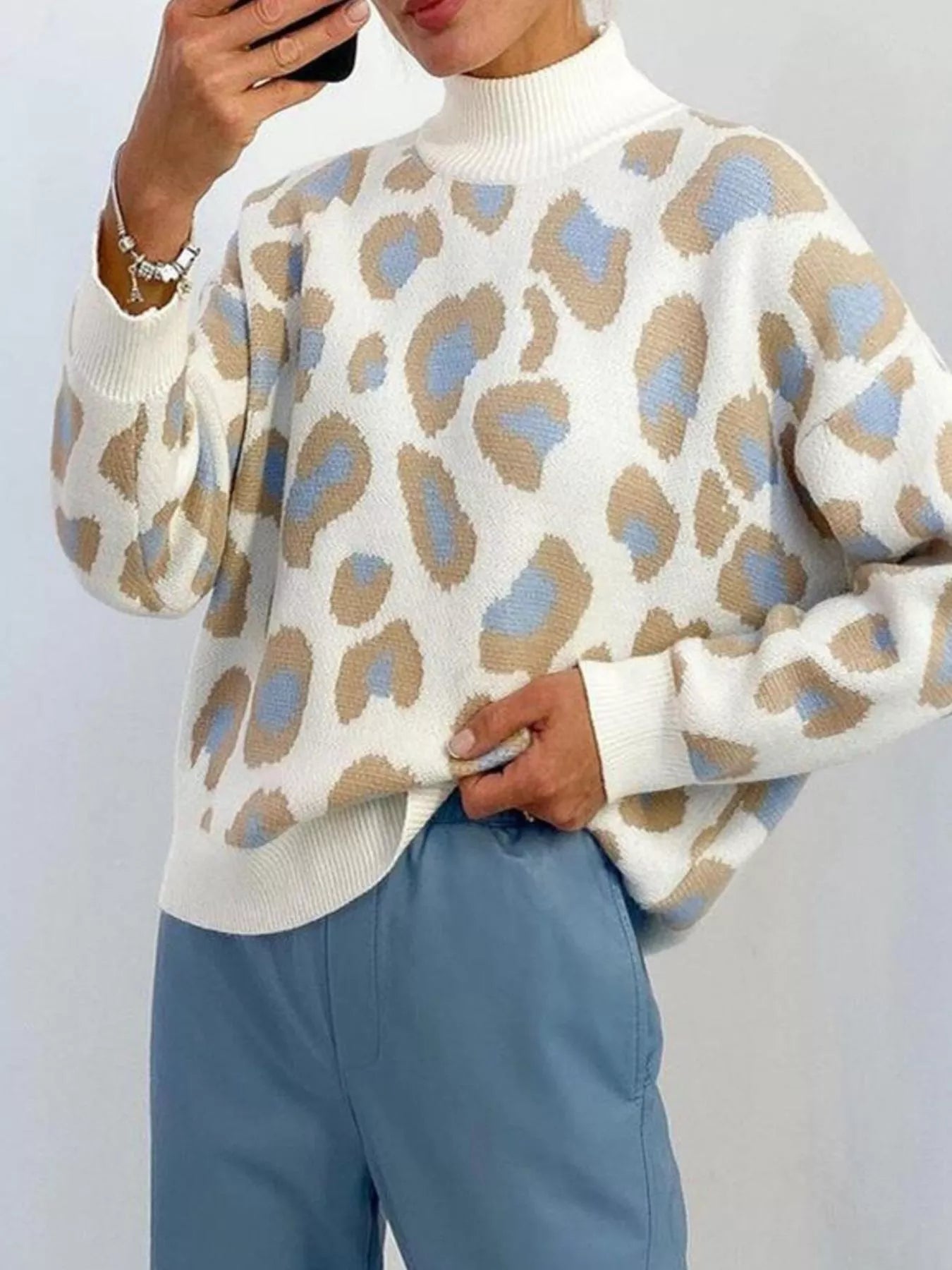 Sarah Express Women's Leopard High Neck Sweater