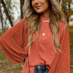 Sarah Express Round Neck Chiffon Blouse Long Sleeve Solid Color Casual Top