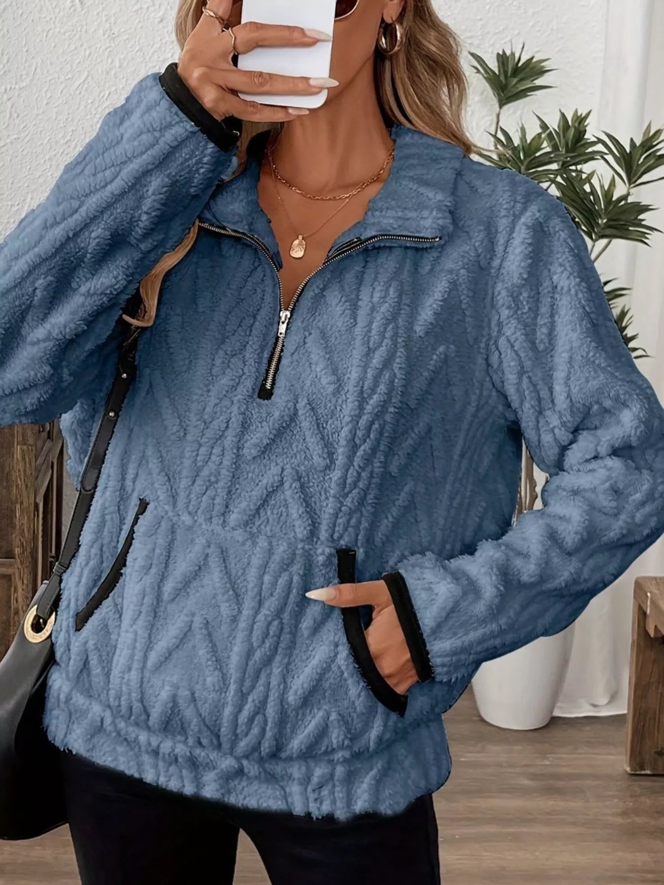 Sarah Express Women's Half Zip Kangaroo Pocket Sweatshirt Plus Size