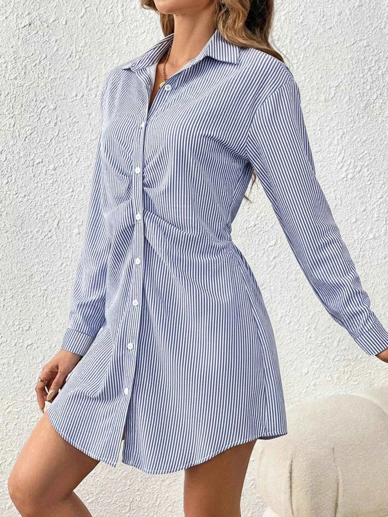 Sarah Express Women's Striped Button-Up Shirt Dress - Long Sleeve Casual Midi Dress