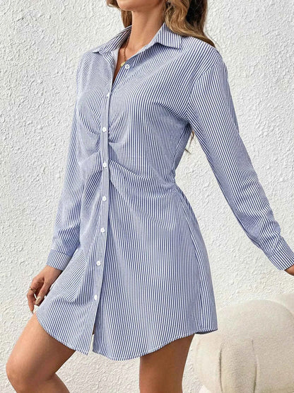 Sarah Express Women's Striped Button-Up Shirt Dress - Long Sleeve Casual Midi Dress