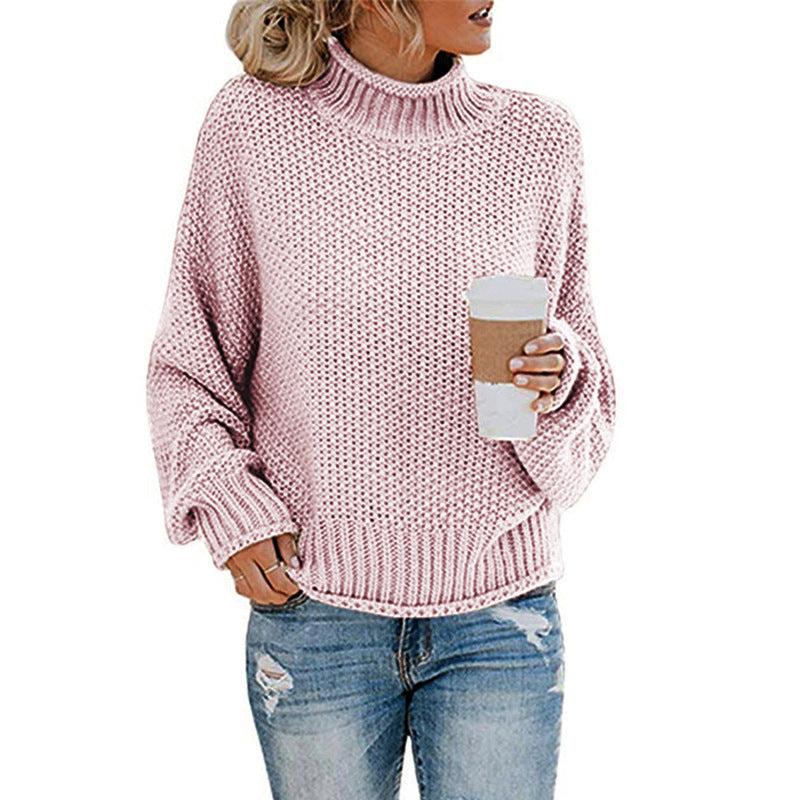 Sarah Express Solid Turtleneck Pullover Sweater Winter Fashion Casual Knitted Long-Sleeved Top Women's Clothing Purple