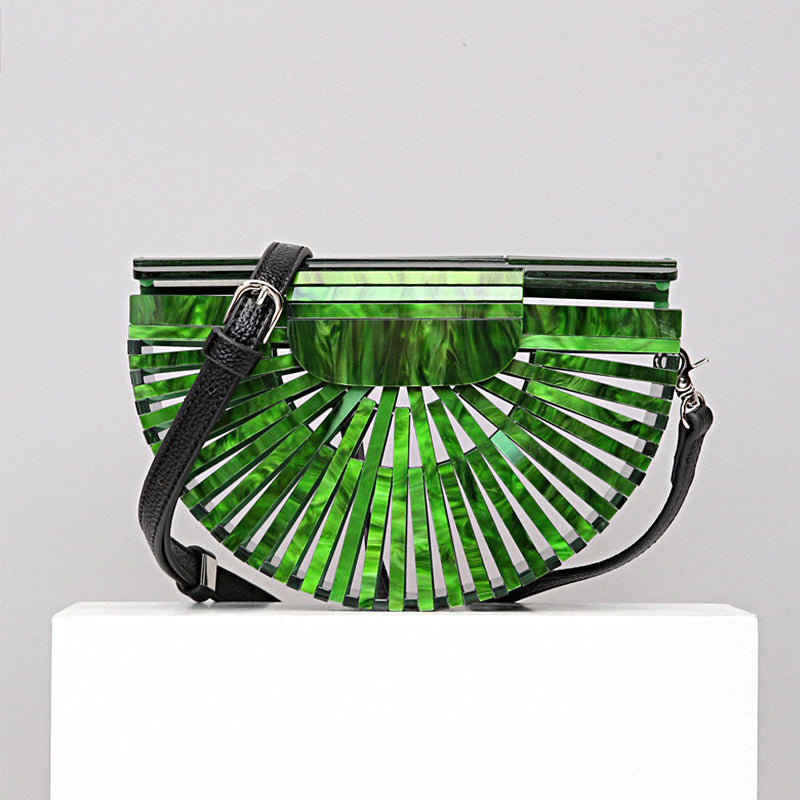 Sarah Express Acrylic Round Crossbody Bag - Summer Mini Handbag Green PU strap