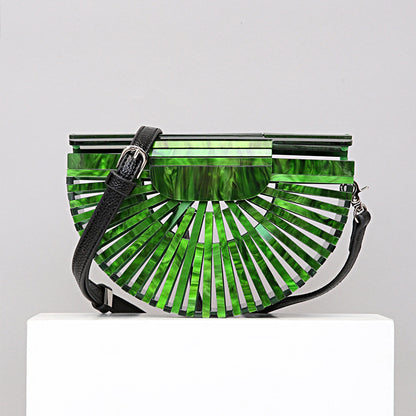 Sarah Express Acrylic Round Crossbody Bag - Summer Mini Handbag Green PU strap