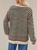 Sarah Express Women's Slit Striped Oversized Sweater