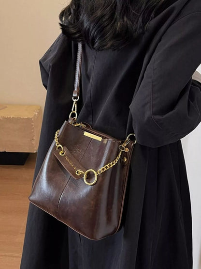 Sarah Express Women's Chain Decor Crossbody Bag - Medium PU Leather Shoulder Purse