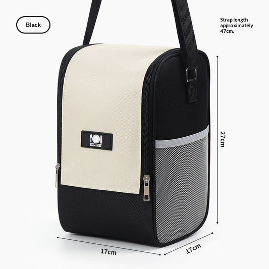 Sarah Express Insulated Lunch Box Bag | Round & Square Thermal Tote with Aluminum Foil Lining Square Black Beige