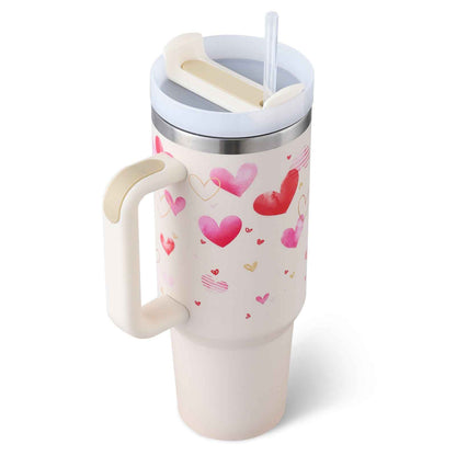 Sarah Express 40 oz Insulated Tumbler with Handle and Straw - Stainless Steel Vacuum Coffee Cup with Lid Pink love B 1200ML 1PC