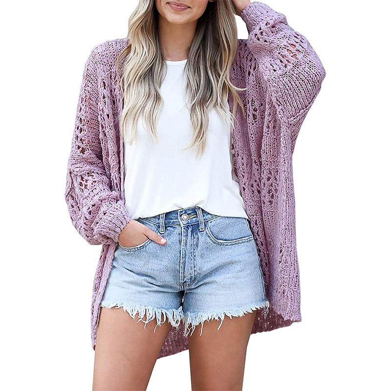 Sarah Express Women's Lightweight Knit Cardigan Long Sleeve V-Neck - Casual Fall Winter Loose Fit Open Front